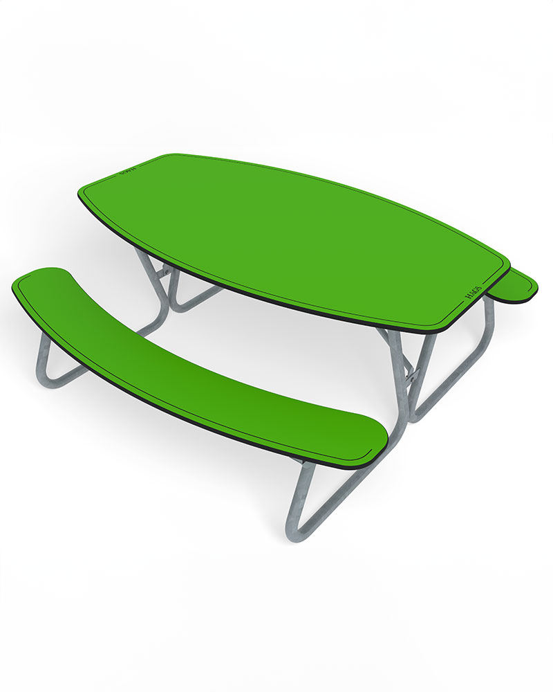 Render of an outdoor picnic table in HPL material.